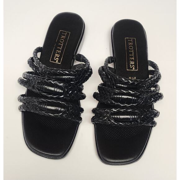 Trotters Jewel Vintage Black Leather Slide Flat Sandal Shoes Size 6.5M - Picture 4 of 10